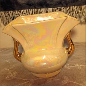 Vintage MCM Pearl China Co ceramic opal rainbow iridescent glaze 22 K Gold  Vase